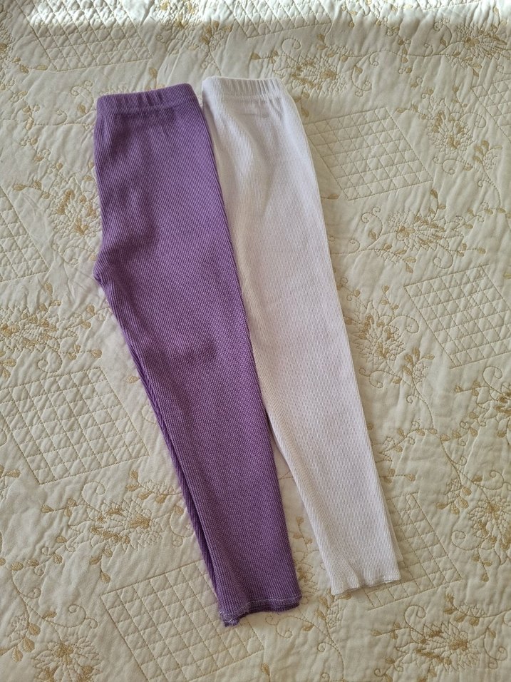 Kız Çocuk 2li Fitilli tayt Beyaz ve Lila rengi - Görsel 2
