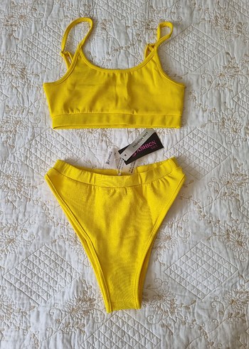 l Beden sarı Renk Yüksek Bel 2li Alt Üst Bikini Takımı