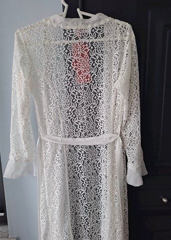 Uzun Beyaz  Nakışlı Kadın sabahlık - Görsel 5