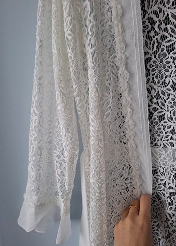 Uzun Beyaz  Nakışlı Kadın sabahlık - Görsel 4