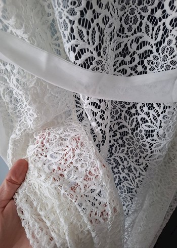 Uzun Beyaz  Nakışlı Kadın sabahlık - Görsel 6