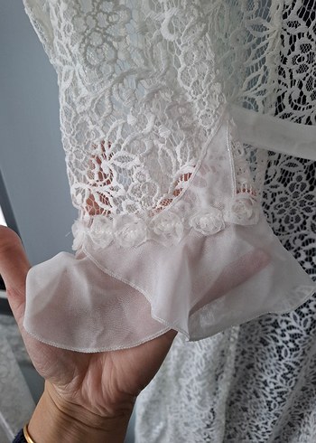 Uzun Beyaz  Nakışlı Kadın sabahlık - Görsel 8