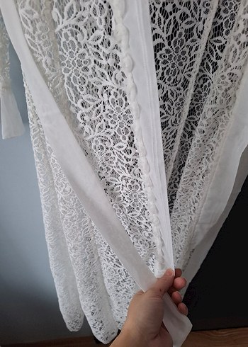 Uzun Beyaz  Nakışlı Kadın sabahlık - Görsel 7