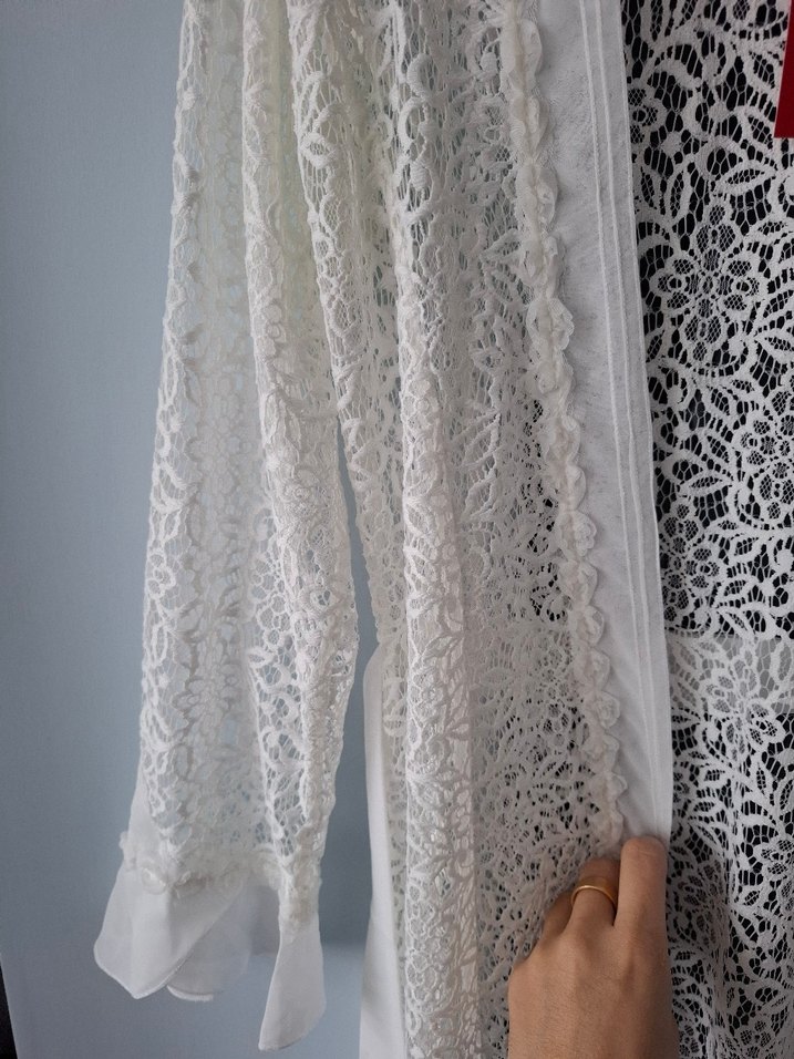 Uzun Beyaz  Nakışlı Kadın sabahlık - Görsel 4