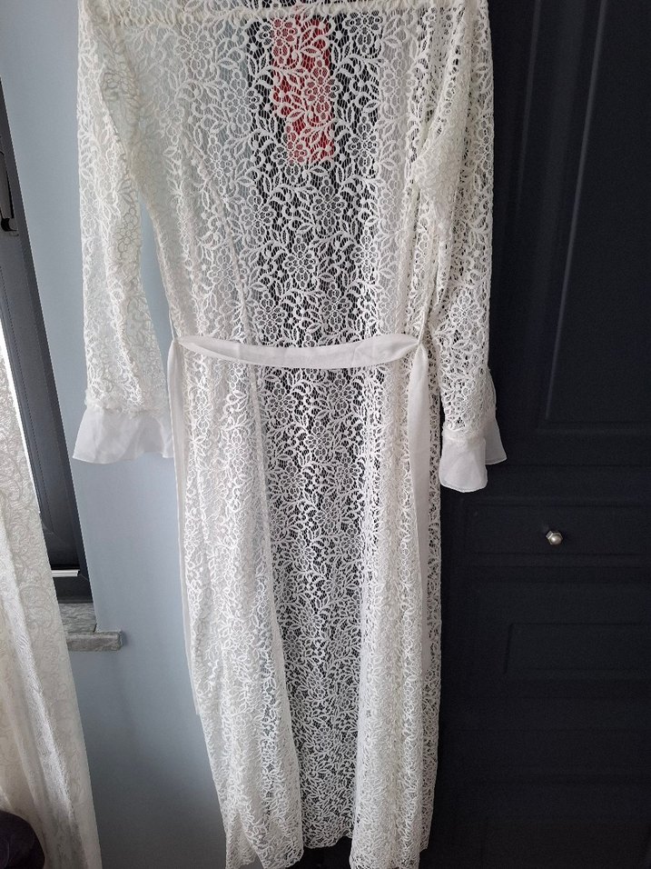 Uzun Beyaz  Nakışlı Kadın sabahlık - Görsel 3