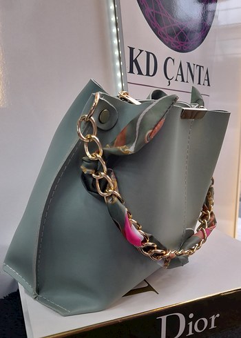 Mint Yeşili Fular Detaylı Deri Kadın Çanta - Görsel 3