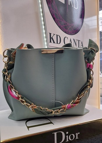 Mint Yeşili Fular Detaylı Deri Kadın Çanta - Görsel 2