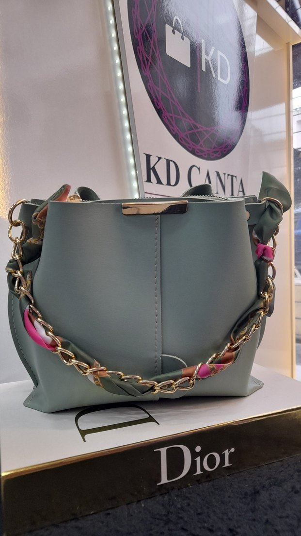 Mint Yeşili Fular Detaylı Deri Kadın Çanta - Görsel 2