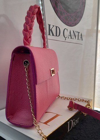 Zincir Detaylı Pembe Deri Yılan Desenli Çanta - Görsel 3