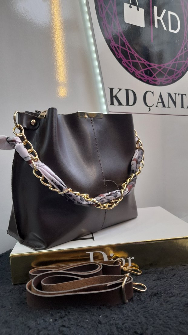 Acı Kahve Fular Askı Detaylı Deri Kadın Çanta - Görsel 2