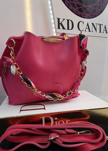 Fular Askı Detaylı Pembe Deri Kadın Çanta - Görsel 4