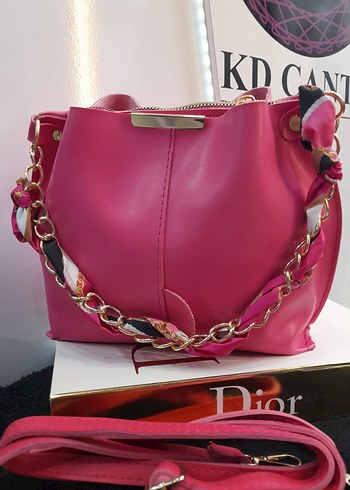 Fular Askı Detaylı Pembe Deri Kadın Çanta - Görsel 2