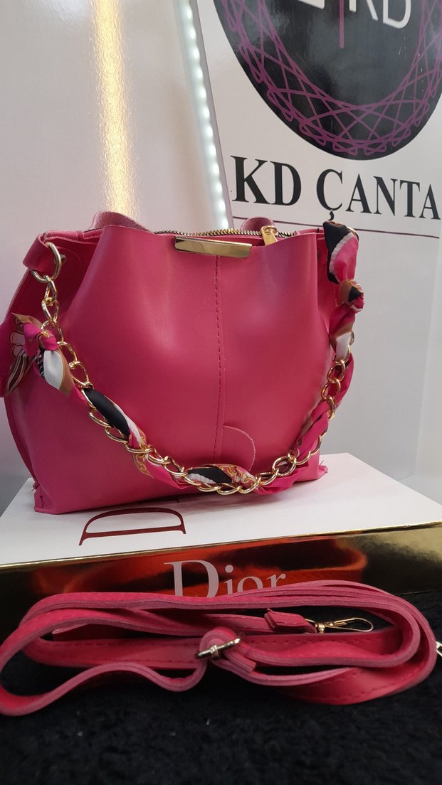 Fular Askı Detaylı Pembe Deri Kadın Çanta - Görsel 4