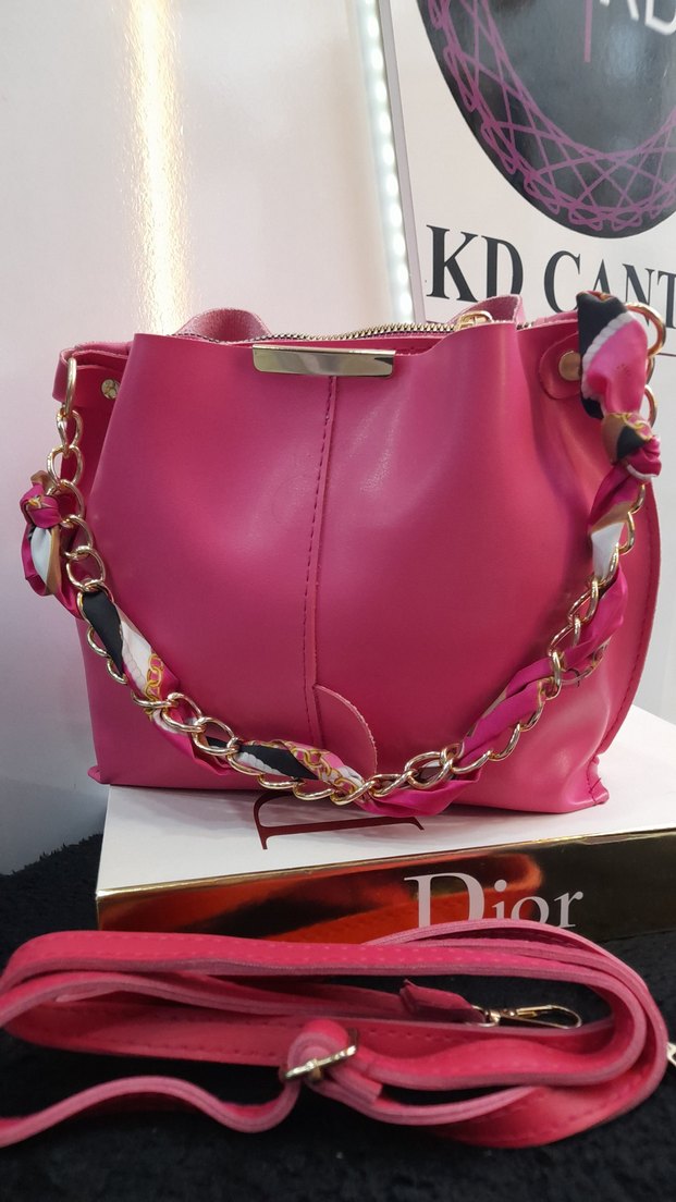 Fular Askı Detaylı Pembe Deri Kadın Çanta - Görsel 2