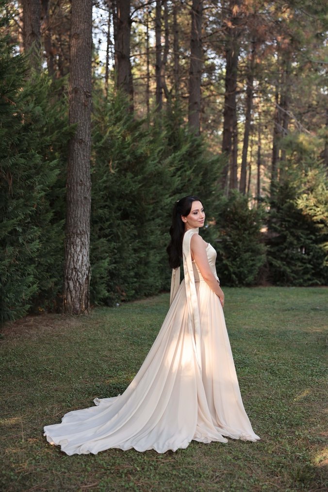 Bej veya Nude rengi Uzun Askısız Kadın Elbise - Görsel 3