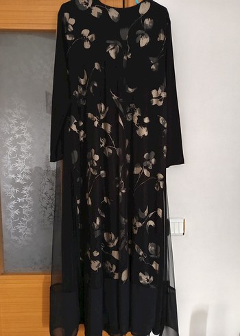 Desenli Siyah Uzun Kadın Elbise - Görsel 3