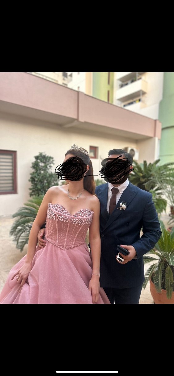 Pudra Pembe Straplez Drapeli Uzun Abiye - Görsel 2