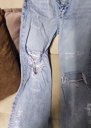 Bershka Mavi Baskılı Bol Kesim Kadın Midi Jean - Görsel 3