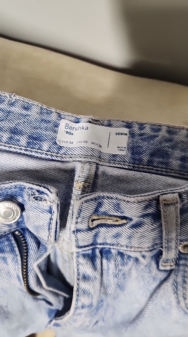 Bershka Mavi Baskılı Bol Kesim Kadın Midi Jean - Görsel 2