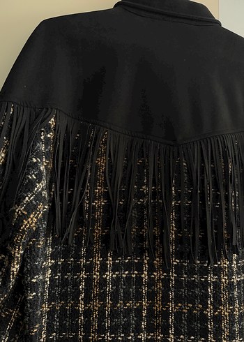 Düğmeli, Uzun Kollu Siyah Midi Kadın Ceket - Görsel 8