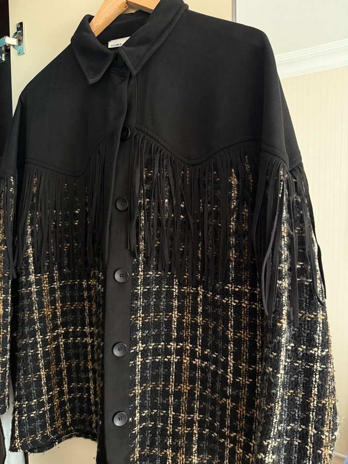 Düğmeli, Uzun Kollu Siyah Midi Kadın Ceket - Görsel 5