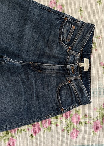 Düğmeli Gri Mavi Midi Kot Pantolon - Görsel 3