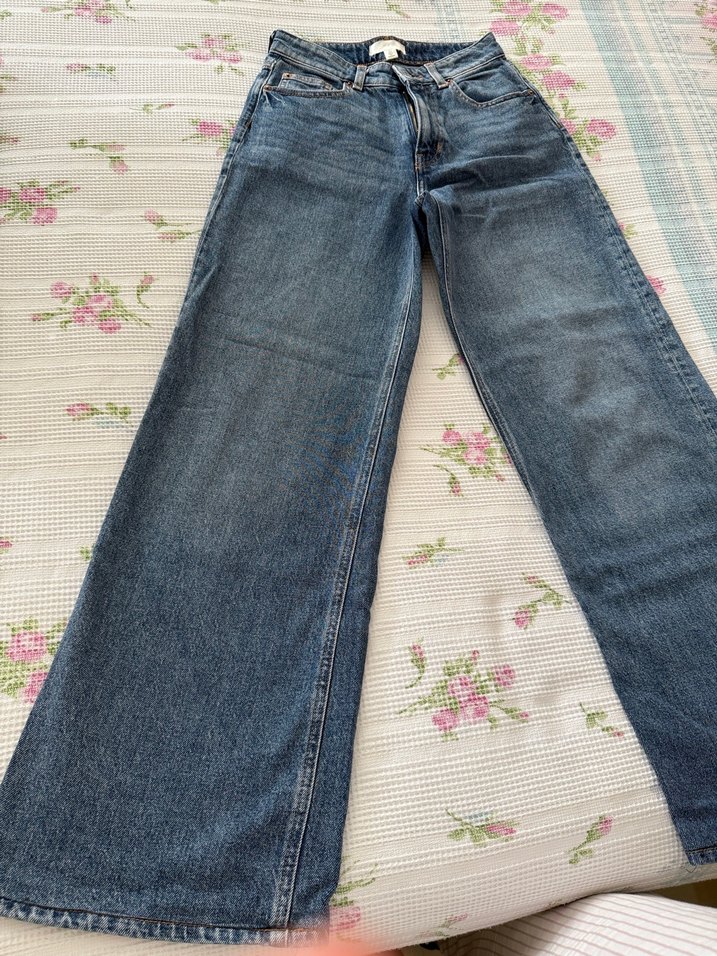 Düğmeli Gri Mavi Midi Kot Pantolon - Görsel 2