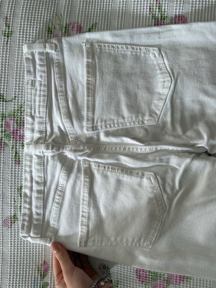 Düğmeli Beyaz Kadın Pamuklu Normal Boy Jean - Görsel 2