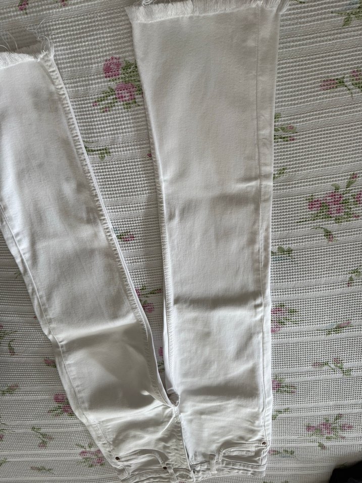 Düğmeli Beyaz Kadın Pamuklu Normal Boy Jean - Görsel 3