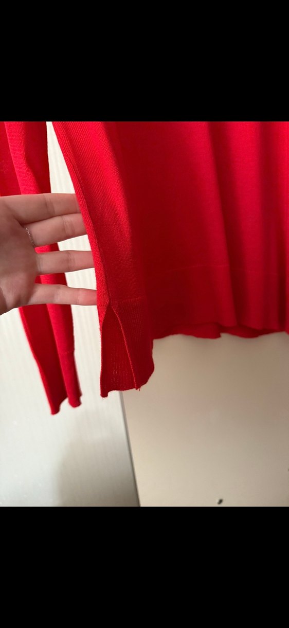 Kırmızı Uzun Kollu Triko Kadın Kazak - Görsel 4