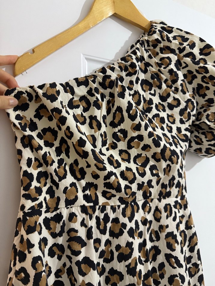 Leopar Desenli Askısız Midi Elbise - Görsel 4