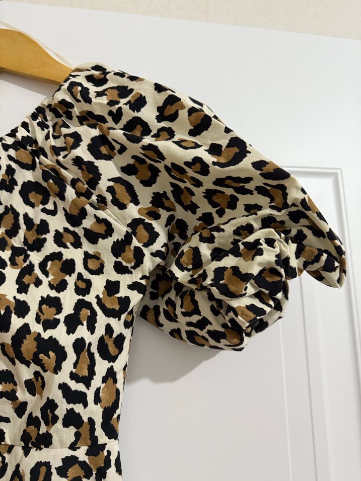 Leopar Desenli Askısız Midi Elbise - Görsel 5