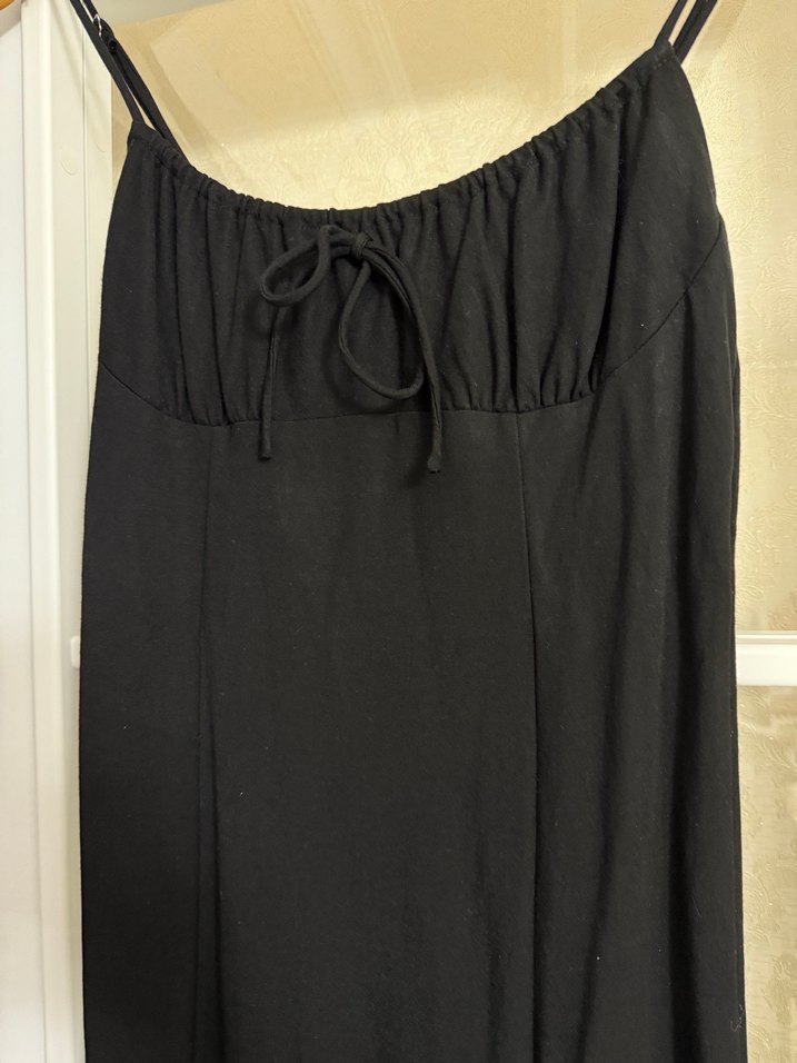 Kadın Siyah Keten Midi Tulum - Görsel 2