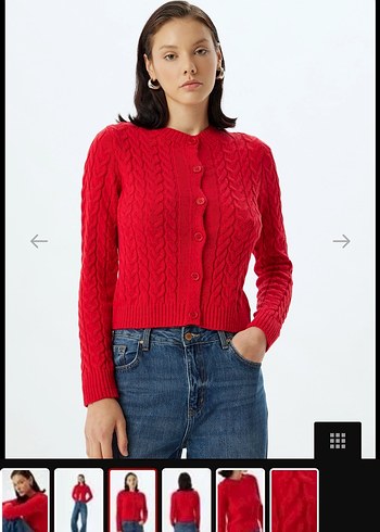 Düğmeli Kırmızı Örgü Kadın Hırka - Görsel 2