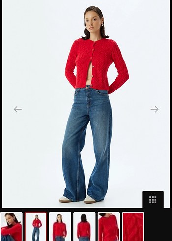 Düğmeli Kırmızı Örgü Kadın Hırka - Görsel 3