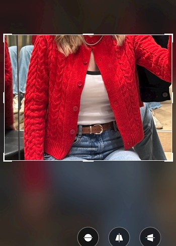 Düğmeli Kırmızı Örgü Kadın Hırka - Görsel 5