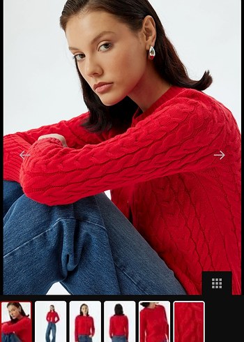 Düğmeli Kırmızı Örgü Kadın Hırka - Görsel 4