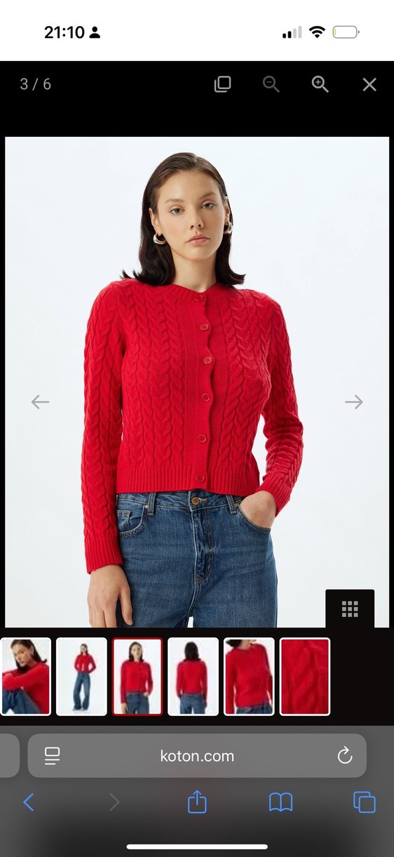 Düğmeli Kırmızı Örgü Kadın Hırka - Görsel 2