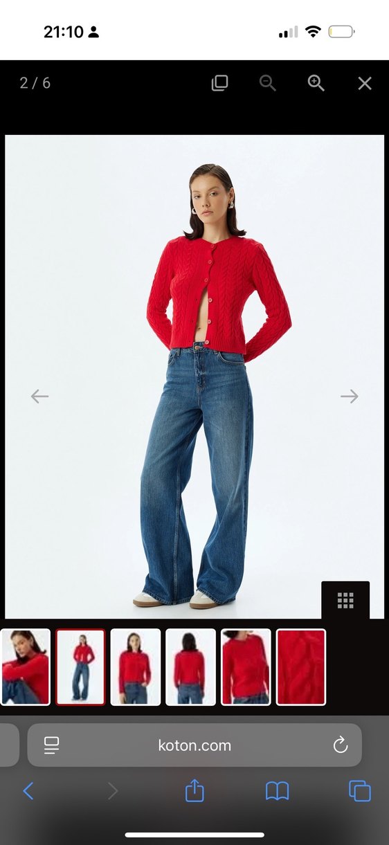 Düğmeli Kırmızı Örgü Kadın Hırka - Görsel 3