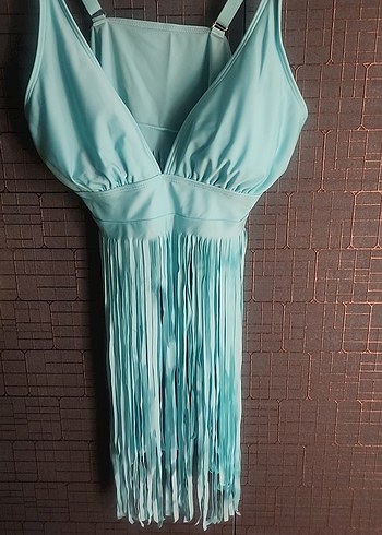 Püsküllü Turkuaz Bohem Tarzı Kadın Mayo - Görsel 2