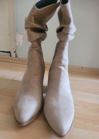 Bej Süet Körüklü Kadın Çizme - Görsel 7