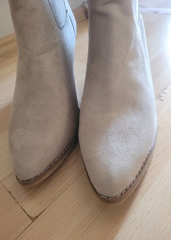 Bej Süet Körüklü Kadın Çizme - Görsel 6