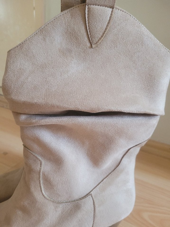 Bej Süet Körüklü Kadın Çizme - Görsel 5