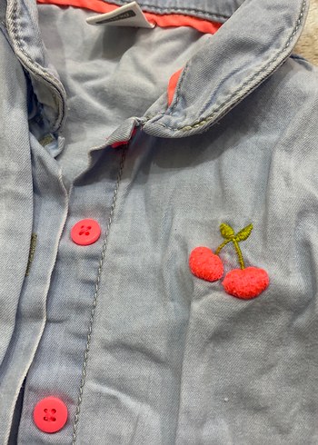 Kız Çocuk Gri Nakışlı Denim gömlek - Görsel 3