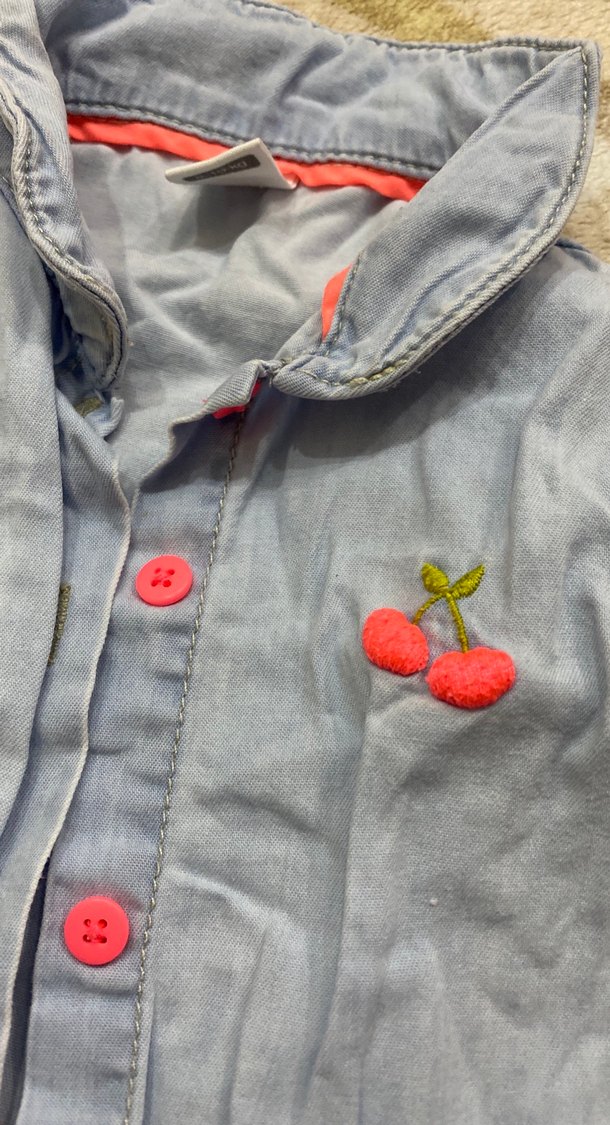 Kız Çocuk Gri Nakışlı Denim gömlek - Görsel 3