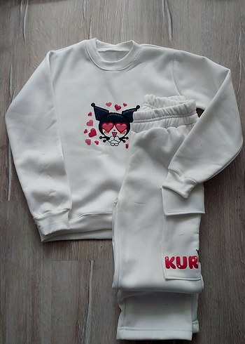 Kız Çocuk Beyaz Baskılı Oversize Eşofman Takımı