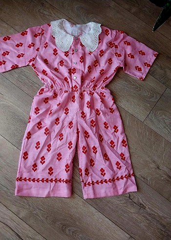 Pembe Nakışlı keten Kız Tulum