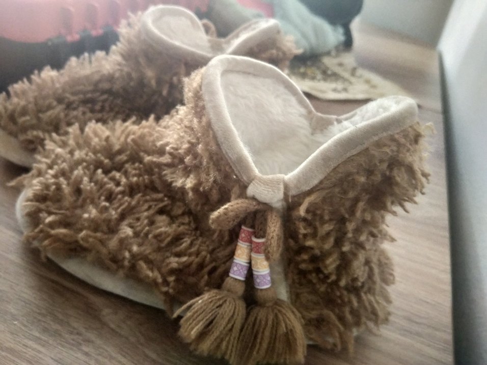 Kızlar için Kahverengi Kürklü Yün Terlik - Görsel 2