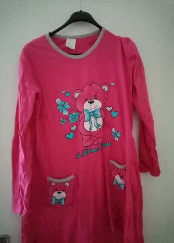 Pembe Baskılı Uzun Kollu Kız Elbise - Görsel 2