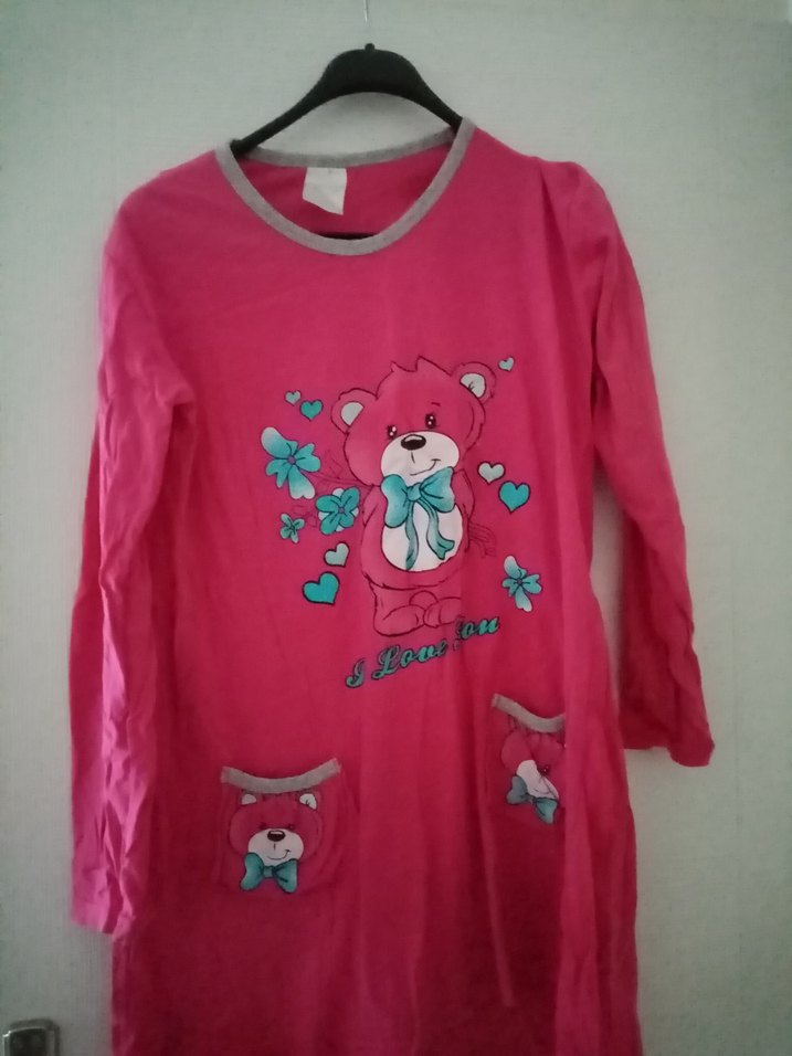 Pembe Baskılı Uzun Kollu Kız Elbise - Görsel 2